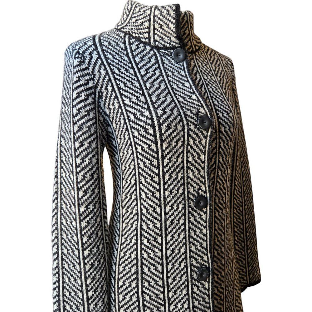 Cocogio Italy Navy White Geometric Knit Coatigan Longline Cardigan Size S - Picture 3 of 16